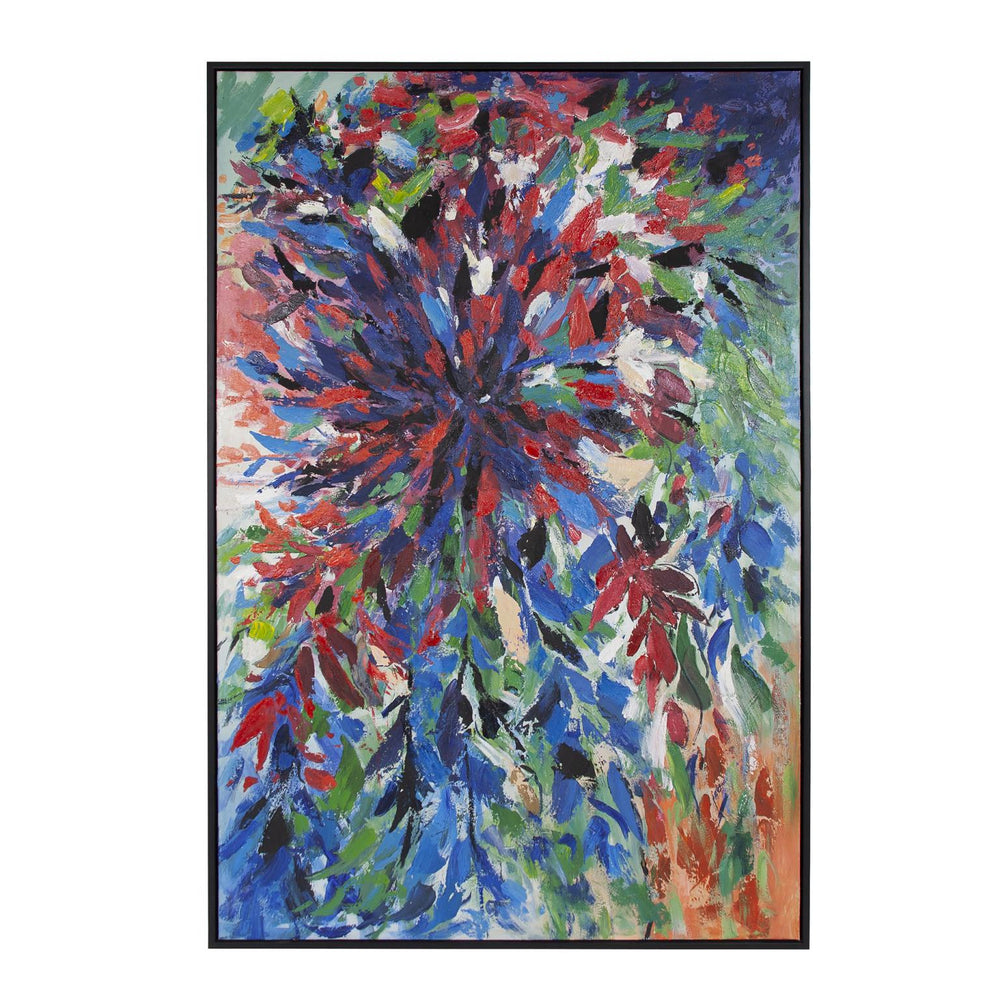 Howard Elliott Floral Hand Painted Art - Textured Canvas Wall Decor In Floating Frame, Ready To Hang & Unique! Blue Canvas ,Wood 92317-howard-elliott