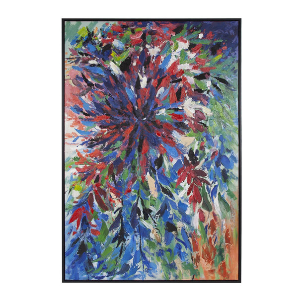 Howard Elliott Floral Hand Painted Art - Textured Canvas Wall Decor In Floating Frame, Ready To Hang & Unique! Blue Canvas ,Wood 92317-howard-elliott