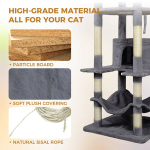 English Elm 71 Inch Floral Cat Tower with Condo Hammock Sisal Posts and Plush Perches for Large Breeds Dark Gray W243P326648