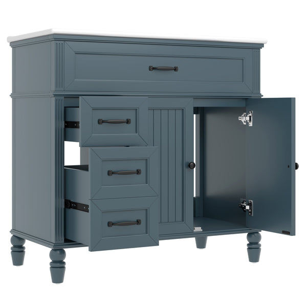 English Elm 36" Modern Bathroom Vanity with Ceramic Sink, Solid Wood + MDF Frame, Sleek Freestanding Design Blue N725P195410C