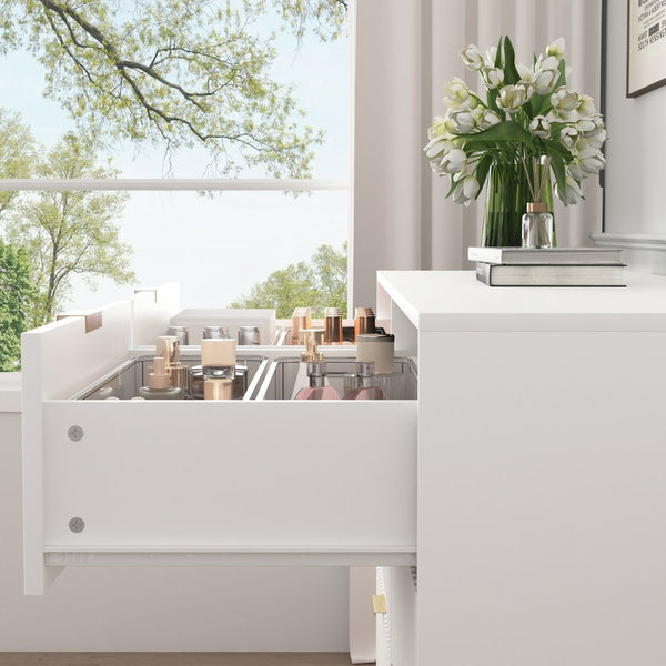 English Elm Modern Six Drawer Chest with Wavy Textured Fronts Sleek Matte Storage for Any Room White W409P307526