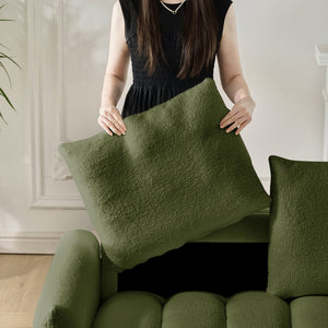 English Elm 78 Inch Teddy Velvet Three Seat Sofa Solid Wood Frame Plush Cushions for Living Room Army Green W2564S00126