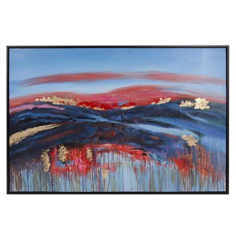 Howard Elliott Red Moon Hand Painted Ocean Art - Unique Colorful Canvas With Texture, Ready To Hang Masterpiece Blue Canvas ,Wood 92329-howard-elliott