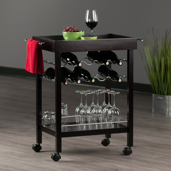 Winsome Wood Johnnie Bar Cart, Espresso - Stylish Portable Wine Storage With Sleek Design And Ample Space Espresso Solid ,Composite Wood 92329-winsome-wood