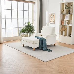 English Elm Modern Mid-Century Oversized Chaise Lounger Sofa Bed with Solid Wood Legs, Deep Seat Comfort Sleeper White W2363S00071