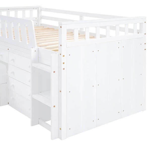 English Elm L-shaped Twin Loft Platform Bed with 7 Drawers Full Guardrails Kids White Pine LT000853AAK