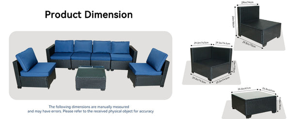 English Elm Seven-Piece Modular Outdoor Sofa Set With Glass Table And Waterproof Cushions For Stylish Comfort W3152S00002-GIGA
