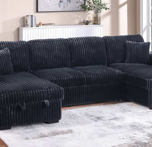English Elm Modern Corduroy Sectional Sleeper Sofa with Dual Storage Chaises for Living Rooms B011S02165