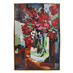Howard Elliott Red Tulips In Vase - Hand-painted Original Art With Textured Layers In Floating Gold Frame Ready To Hang Red Canvas ,Wood 92336-howard-elliott