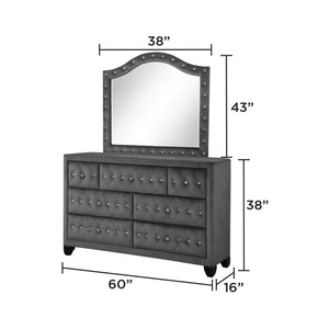 English Elm Sophia Gray 7-Drawer Tufted Velvet Dresser — Modern Crystal Accents, Soft Fabric Drawers, Spacious Storage 733569301591