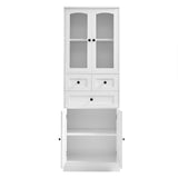 English Elm Tall Bathroom Storage Cabinet, Cabinet With Four Doors and Drawers, Adjustable Shelf, Mdf Board, White