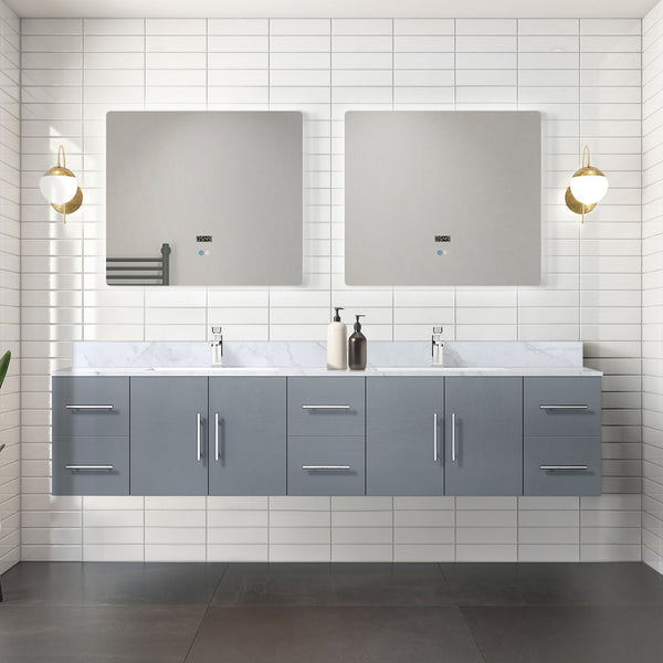 English Elm Dark Grey Double Bath Vanity With Carrara Marble Top & Led Mirrors - Stylish Storage Solution! B2731S00836