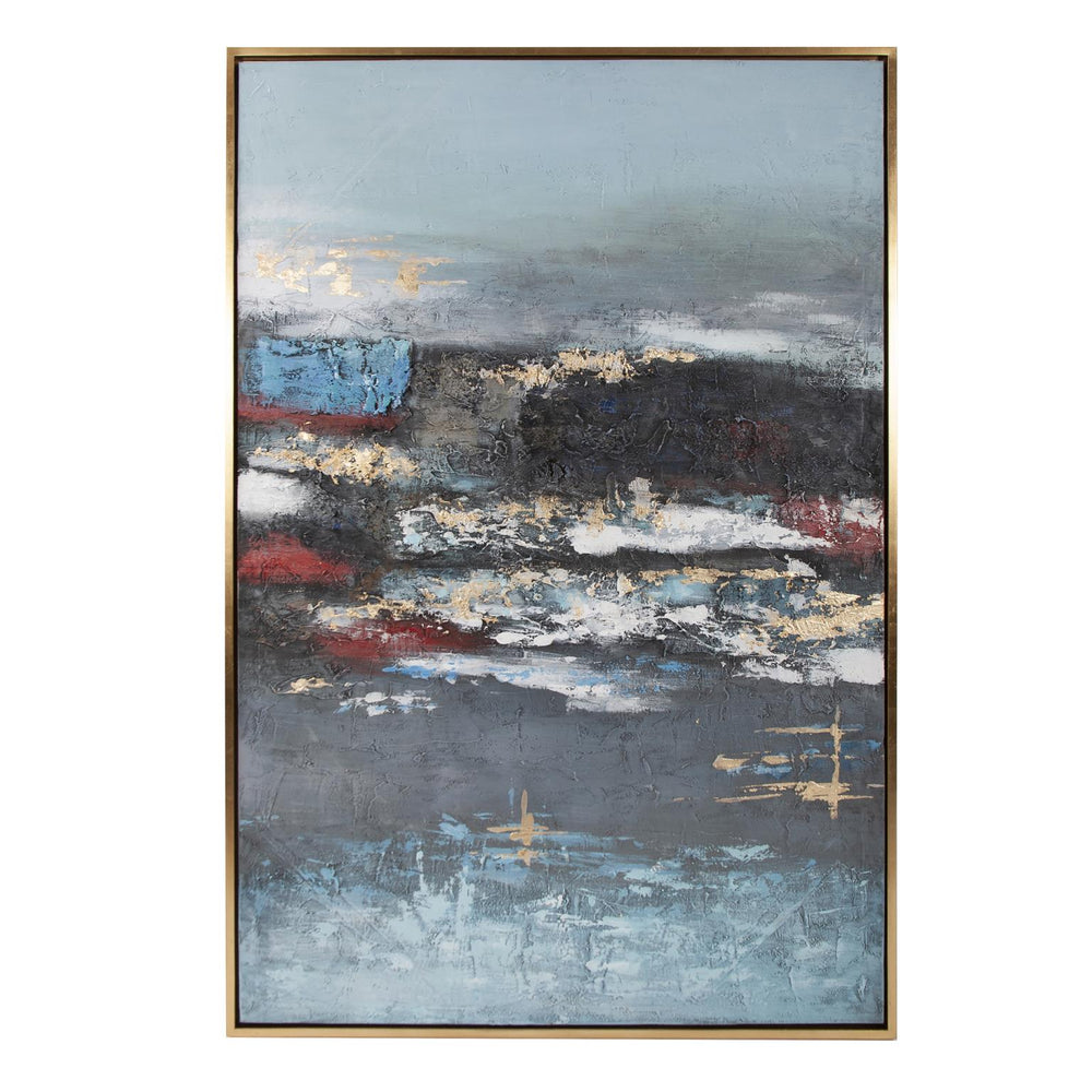 Howard Elliott Cool Hand-painted Triptych Art Piece - Evocative Winter Scene With Rich Textures And Gold Frame Blue Canvas ,Wood 92346-howard-elliott