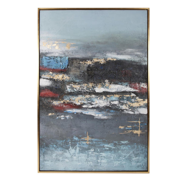 Howard Elliott Cool Hand-painted Triptych Art Piece - Evocative Winter Scene With Rich Textures And Gold Frame Blue Canvas ,Wood 92346-howard-elliott