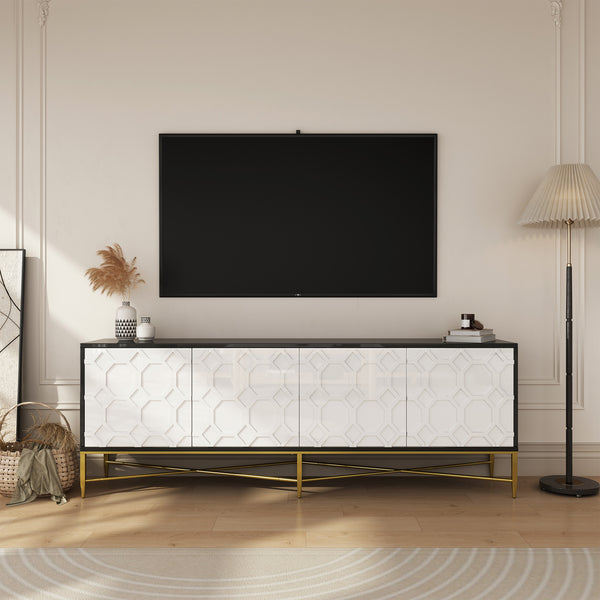 English Elm Modern Black+White Scottie Dogs 4-Door TV Stand Cabinet with Drawers, MDF, Metal Legs, 50lb Top Capacity T3609P347452