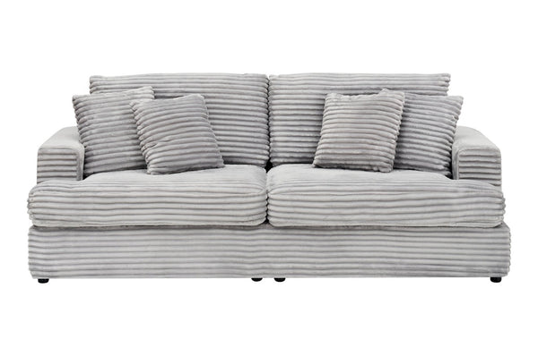 English Elm 79.3 Inch Corduroy Three Seat Sofa with Toss Pillows Modern Low Profile Living Room Couch Gray W1658P200010