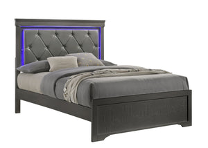 English Elm Blaze King Bed With Led Tufted Headboard & Durable Wood Frame In Stylish Metallic Gray Finish B009S01858