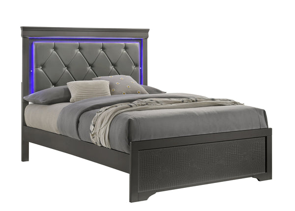 English Elm Blaze Modern 5-Piece Full Bedroom Set With Led Headboard & Ample Storage In Metallic Gray Finish B009S01492