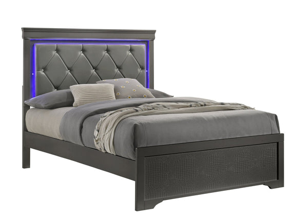 English Elm Blaze Modern 5-Piece Twin Bedroom Set With Led Headboard & Stylish Storage In Metallic Gray Finish P2 B009S02033-GIGA