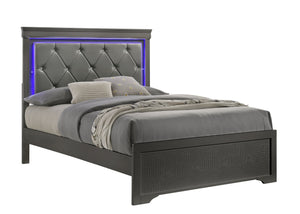 English Elm Blaze Modern 4-Piece Full Bedroom Set With Led Headboard & Storage In Metallic Gray - Stylish Comfort! B009S02035