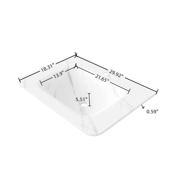 English Elm 30" Carrara Sintered Stone Integrated Vanity Basin Seamless Marble Look Bathroom Sink W2615P369887