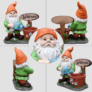 English Elm Outdoor Gnome Statue with Integrated Planter Bowl Whimsical Garden Focal Point W5398P455469