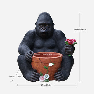 English Elm Outdoor Chimpanzee Resin Garden Statue with Built-in Planter for Patio Decor W5398P455473