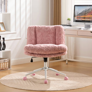 English Elm W26.4 Plush faux alpaca wide seat office chair with double cushion, 360° swivel, ergonomic chic design Pink W1143P369104
