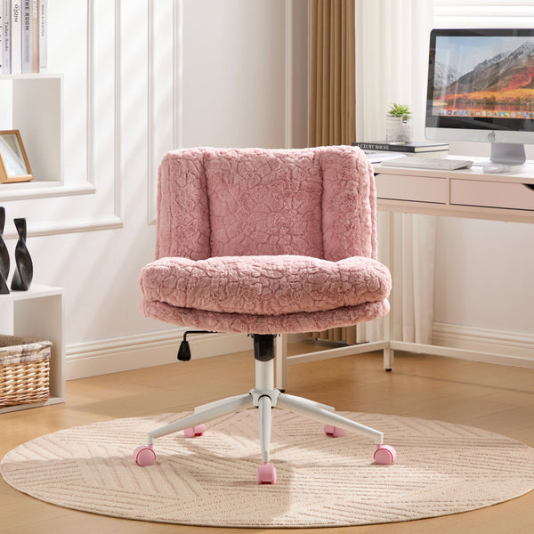 English Elm W26.4 Plush faux alpaca wide seat office chair with double cushion, 360° swivel, ergonomic chic design Pink W1143P369104