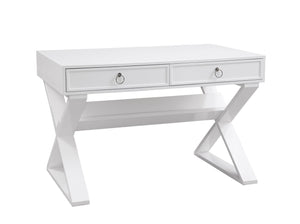 Basset Mirror Everly Modern Glam Desk With Unique X-base Design, Stylish Storage Shelf & Chic White Finish White Rw Solids,Mdf 9236-lr-579