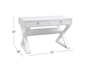 Basset Mirror Everly Modern Glam Desk With Unique X-base Design, Stylish Storage Shelf & Chic White Finish White Rw Solids,Mdf 9236-lr-579