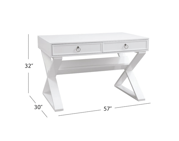 Basset Mirror Everly Modern Glam Desk With Unique X-base Design, Stylish Storage Shelf & Chic White Finish White Rw Solids,Mdf 9236-lr-579