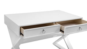 Basset Mirror Everly Modern Glam Desk With Unique X-base Design, Stylish Storage Shelf & Chic White Finish White Rw Solids,Mdf 9236-lr-579