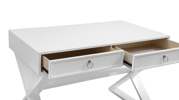 Basset Mirror Everly Modern Glam Desk With Unique X-base Design, Stylish Storage Shelf & Chic White Finish White Rw Solids,Mdf 9236-lr-579