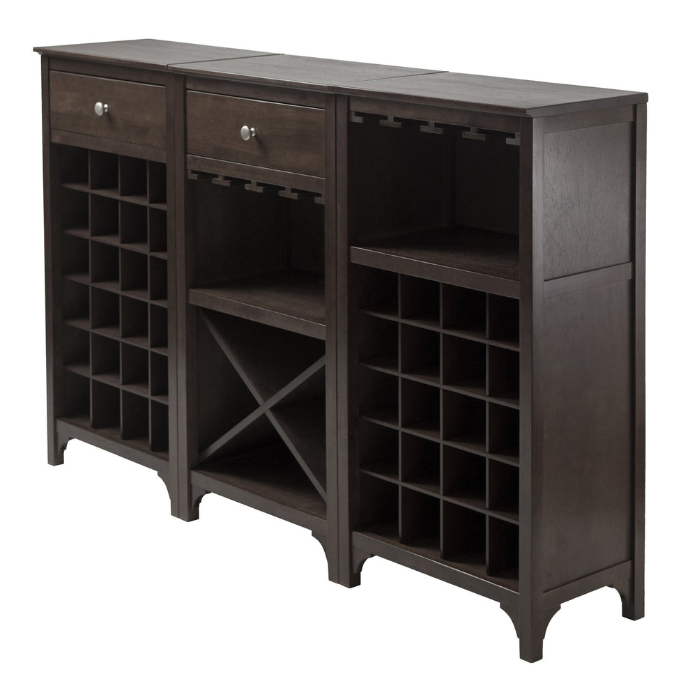 Winsome Wood Ancona 3-piece Modular Wine Cabinet Set In Espresso – Stylish Storage For Wine Bottles & Glasses Espresso Solid ,Composite Wood 92367-winsome-wood