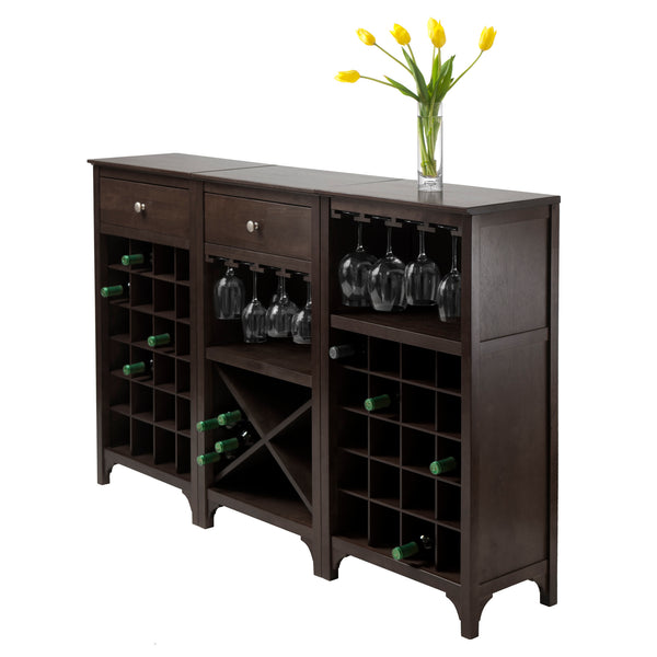 Winsome Wood Ancona 3-piece Modular Wine Cabinet Set In Espresso – Stylish Storage For Wine Bottles & Glasses Espresso Solid ,Composite Wood 92367-winsome-wood