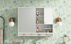 English Elm 36 Inch Wall Mounted Medicine Cabinet with HD Mirror, Adjustable Shelves, Towel Hooks, Modern Style White N710P254924K