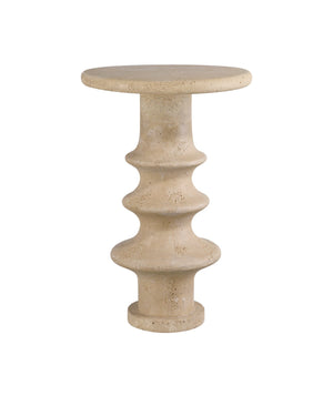 Currey & Company Rollins Accent Table: Timeless Elegance Meets Modern Design With Faux Travertine & Fluted Pedestal Ivory Composite Concrete 3000-0321-currey-company