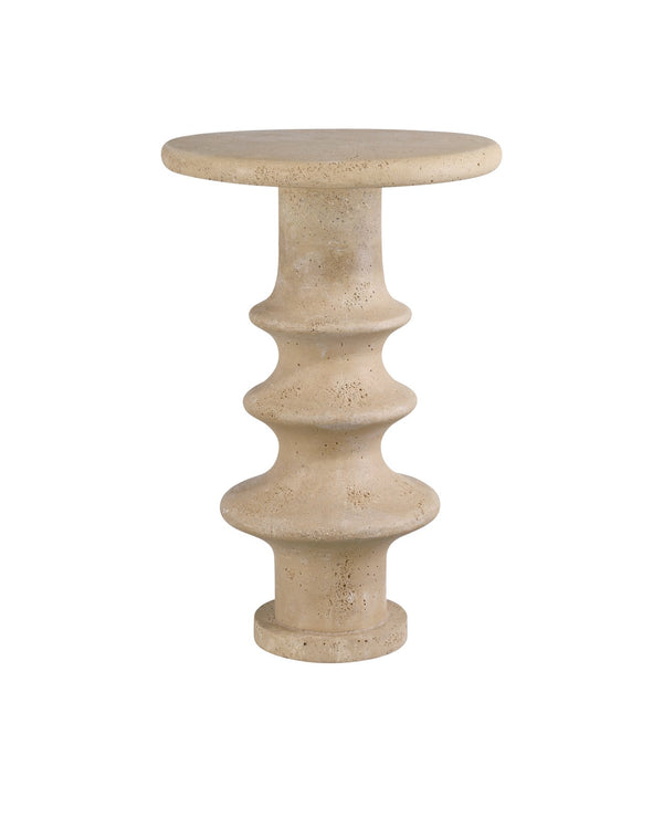 Currey & Company Rollins Accent Table: Timeless Elegance Meets Modern Design With Faux Travertine & Fluted Pedestal Ivory Composite Concrete 3000-0321-currey-company