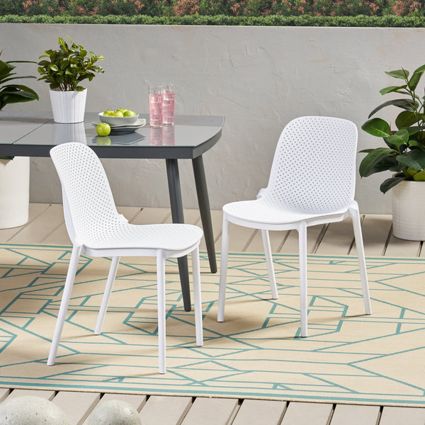 English Elm Christopher Knight Home® - IVY Outdoor Dining Chair with Weather-Resistant Polypropylene, Perforated Modern Design & Durable Frame White 33.5 L x 23.5 W x 20.3 H 68520.00WHI