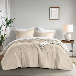 JLA Home Comfort Spaces - Chambray Lightweight Microfiber Comforter Set — Breathable Chambray-Print Cozy All-Season Luxury Neutral AM10-0064