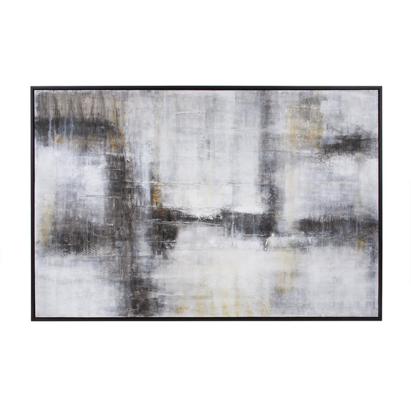 Howard Elliott Flow Of Life - Intricate Abstract Wall Art With Textured Layers And Black Floating Frame For Introspection Gray Canvas ,Wood 92374-howard-elliott