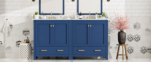 English Elm 60" Blue Double Vanity with Ceramic Sinks, Solid Wood Frame, Divided Drawers & Soft-Close Doors N729P000001C