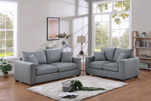 English Elm Classic Corduroy 2pc Sofa Set with Loveseat, Square Arms, Plush Cushions & 2 Throw Pillows - Cozy Modern Appeal Fog 47 L x 35 W x 24 H B011S01298