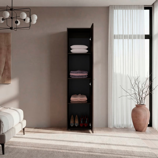 English Elm Kotlik Slim Dark Walnut Wardrobe with Four Shelves for Bedroom or Entryway B097P480461