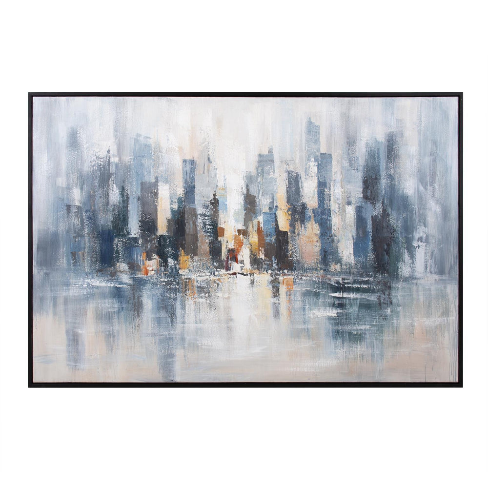 Howard Elliott Big City Life: Captivating Abstract Art Of Hudson River Architecture For Modern Home Decor Enthusiasts Blue Canvas ,Wood 92386-howard-elliott