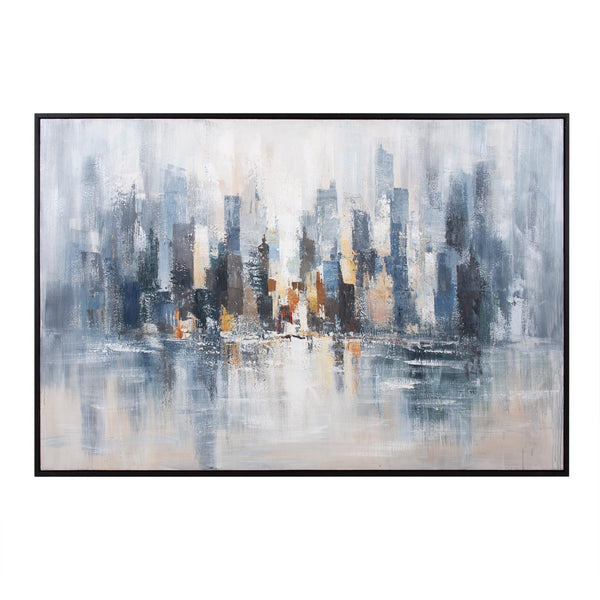 Howard Elliott Big City Life: Captivating Abstract Art Of Hudson River Architecture For Modern Home Decor Enthusiasts Blue Canvas ,Wood 92386-howard-elliott