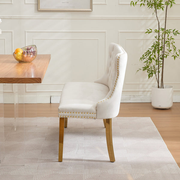 English Elm Velvet Mid-Century Double Dining Loveseat Bench with Hand-Tufted Buttons, Wingback Comfort, Luxe Seating Beige W1143P362522