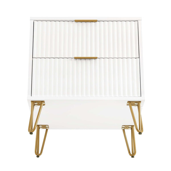 English Elm Dumbo 20" Chic Fluted Nightstand In White With Gold Accents – Stylish Storage & Modern Design B365P398171