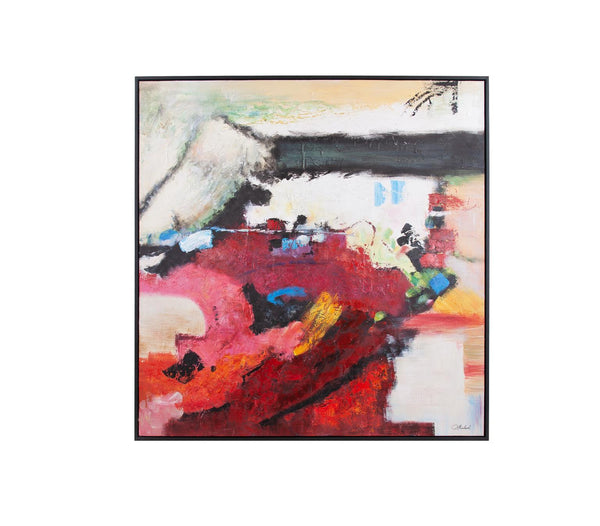 Howard Elliott Summer Abstract Painting – Vibrant Red Hues In Black Frame, Perfect Focal Point For Any Room Decor Multi Canvas,Wood 92393-howard-elliott